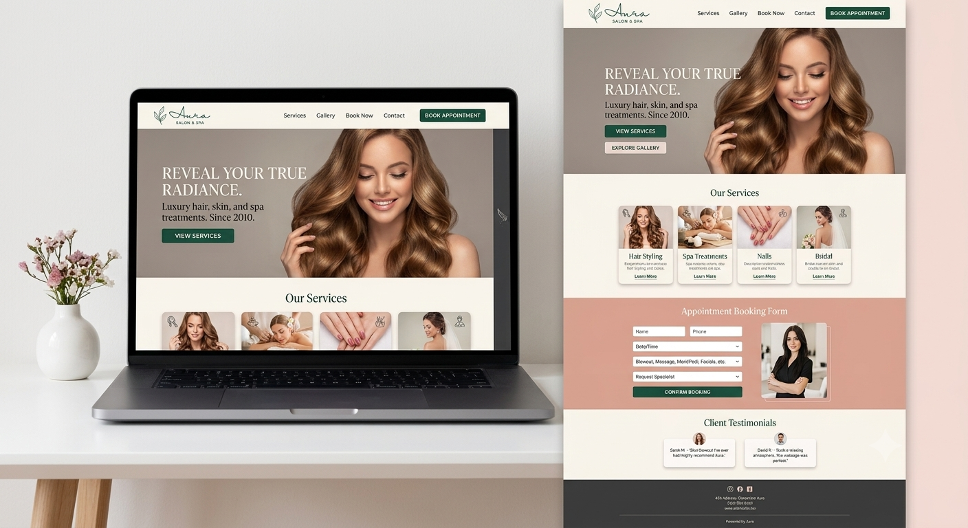 Screenshot of the Aura Salon & Spa demo site